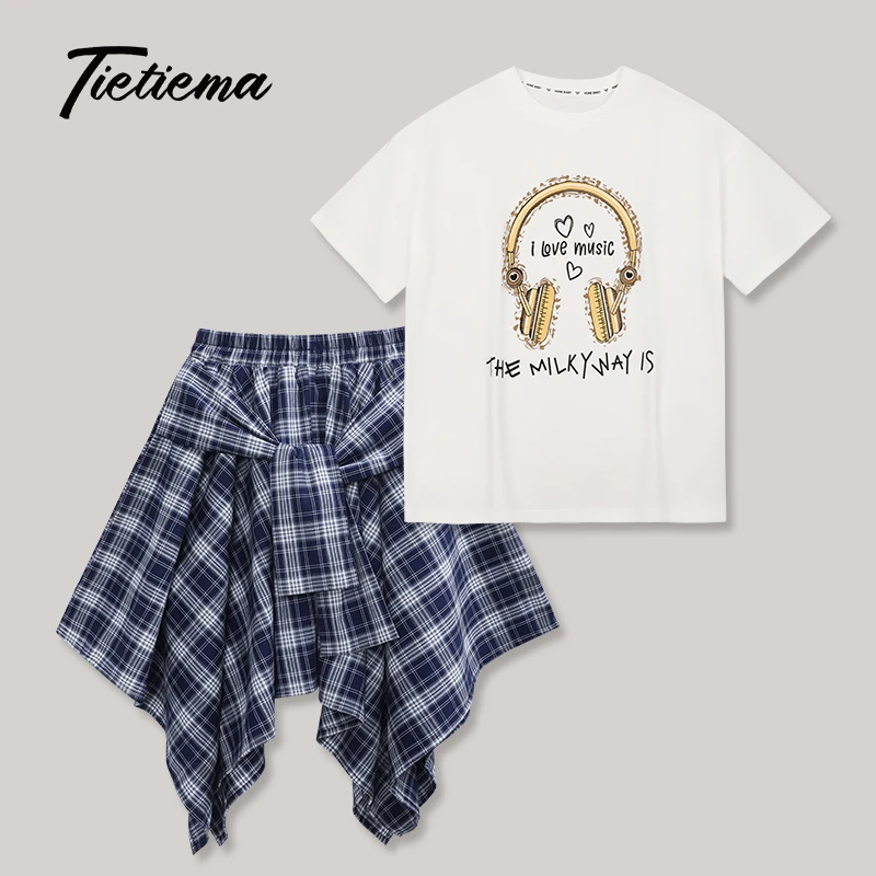 2025夏季中大女童短袖T恤耳机印花百搭设计师款新品时尚凉爽