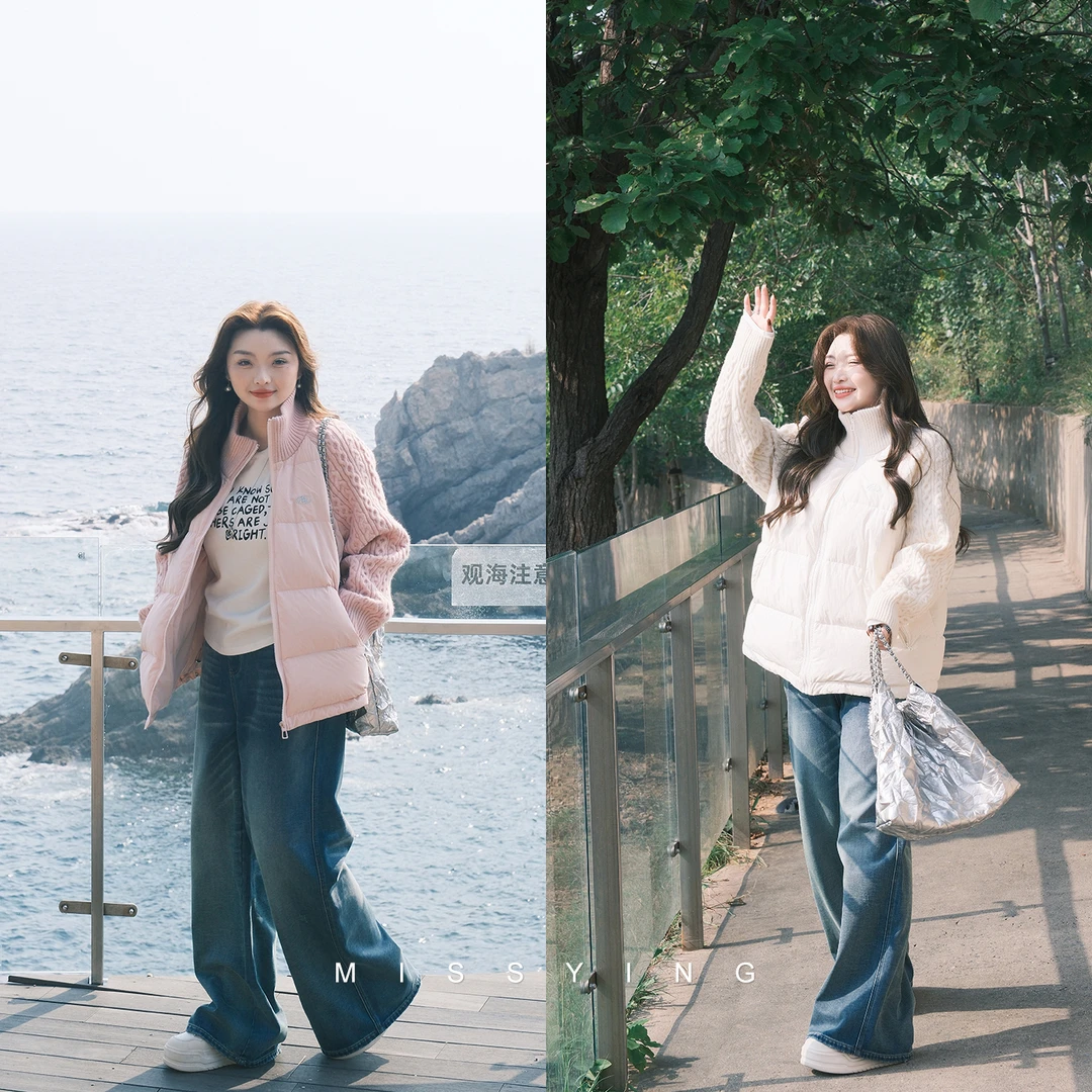 应小姐【雪芙布蕾】微胖大码冬季显瘦保暖针织白鸭绒羽绒服轻装滑