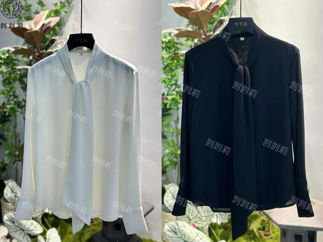 剀剀莉 新款时髦透气蝴蝶结飘带衬衫时尚显瘦衬衣上衣气质修身