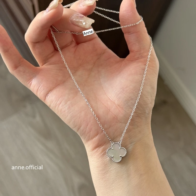 铜合金项链 银色白贝四叶草项链【X745】