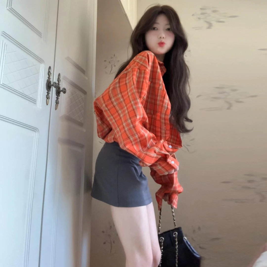 韩系学院风格子衬衫两件套女装2025秋季新款独特上衣包臀短裙套装