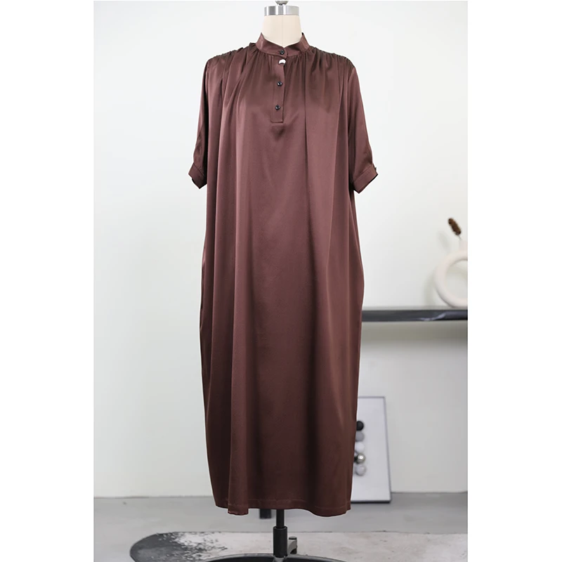 JUZININE【主播样衣】 原创设计 桑蚕丝宽松连衣裙337A  19弹力缎