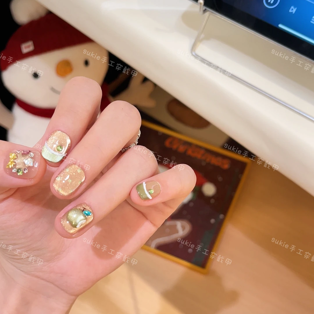 【青苹果乐园】冬季圣诞款设计穿戴甲温柔纯手工气质纯欲ins风