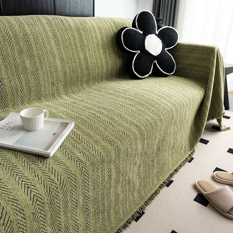 鱼骨纹高级感防滑沙发盖巾雪尼尔盖布简约夏天全盖沙发巾