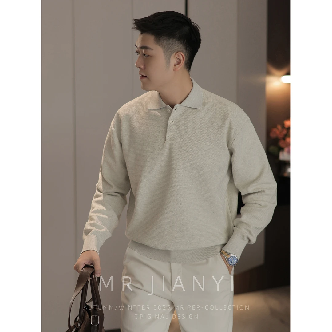 MR JIANYI 秋季【墨染云纱】针织POLO衫商务休闲长袖翻领毛衣男装