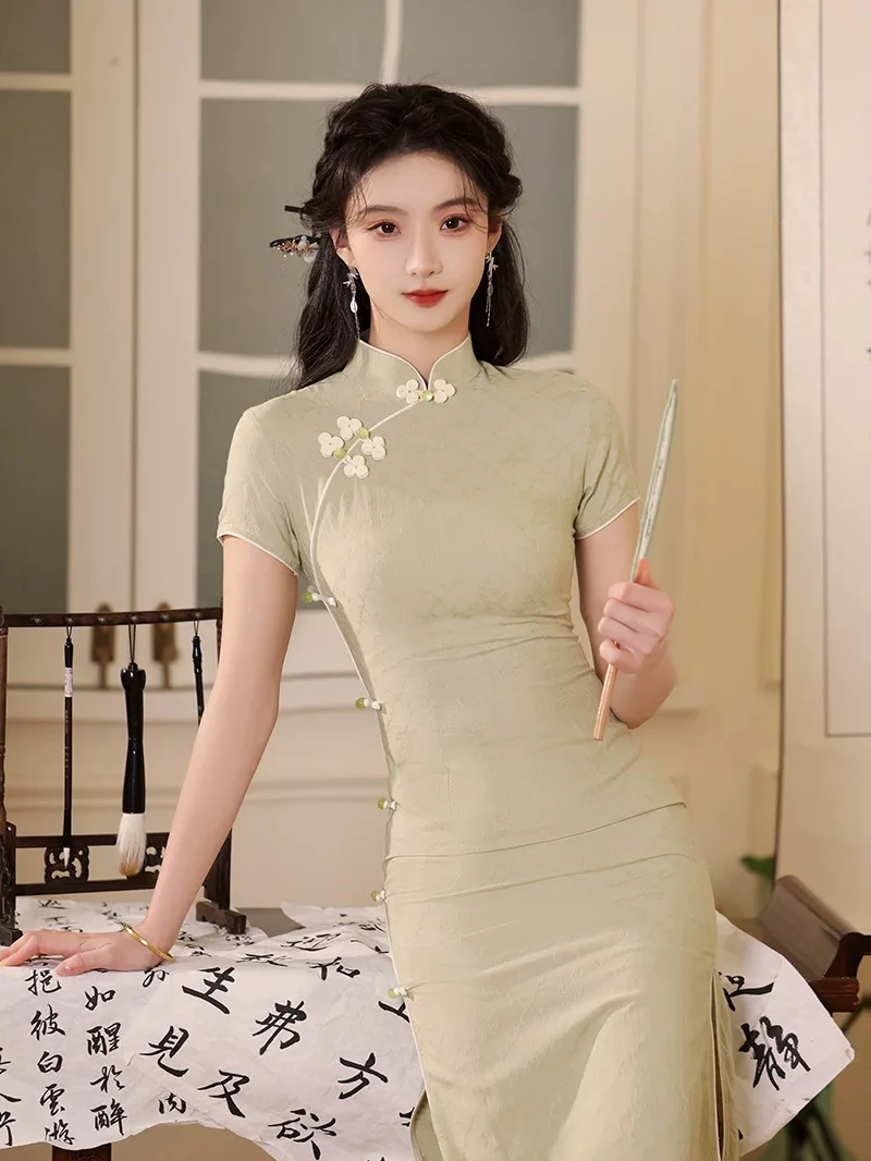 【2472 薄荷半夏 绿色】显瘦气质修身优雅复古中国风旗袍