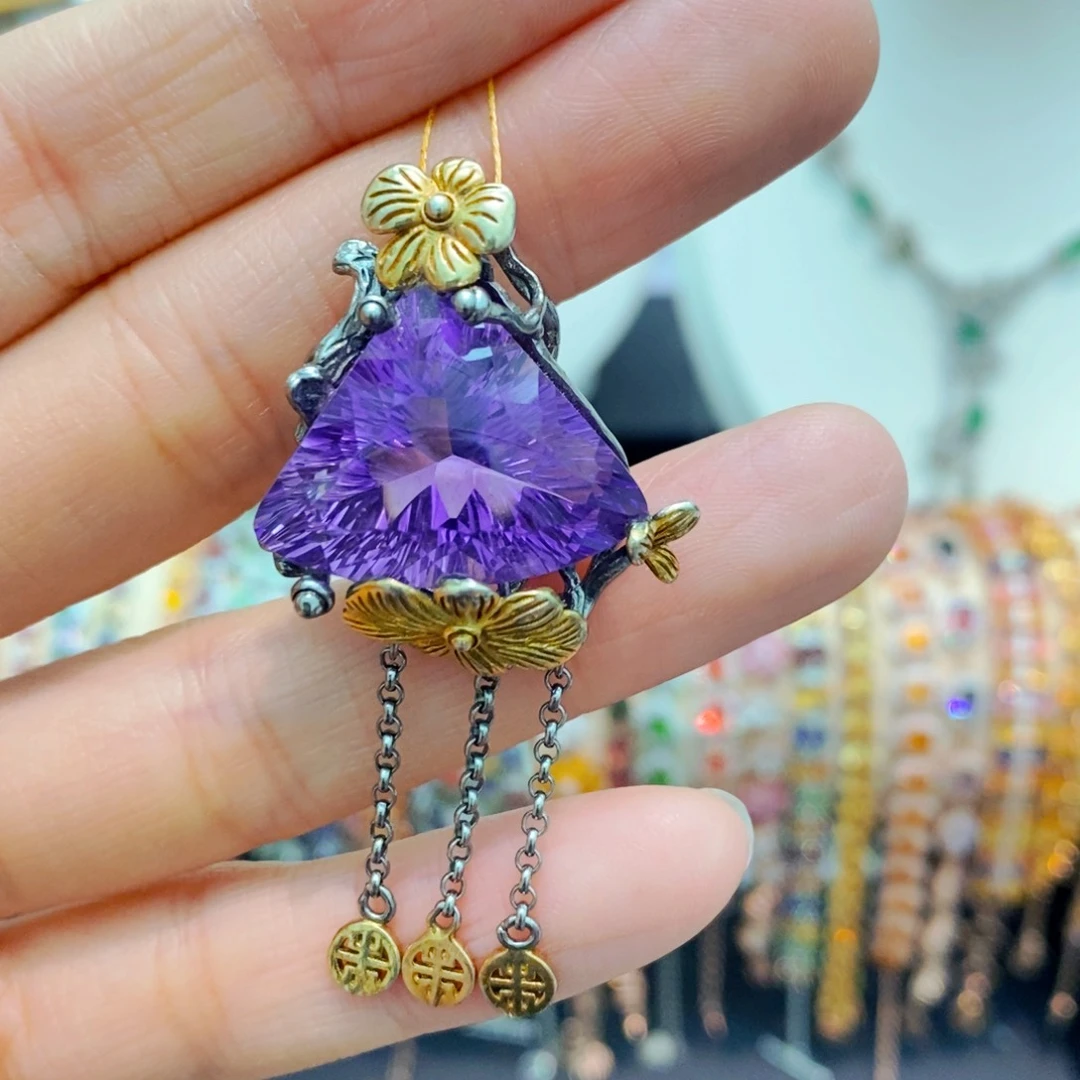 紫晶吊坠(不含链)银S925镶嵌