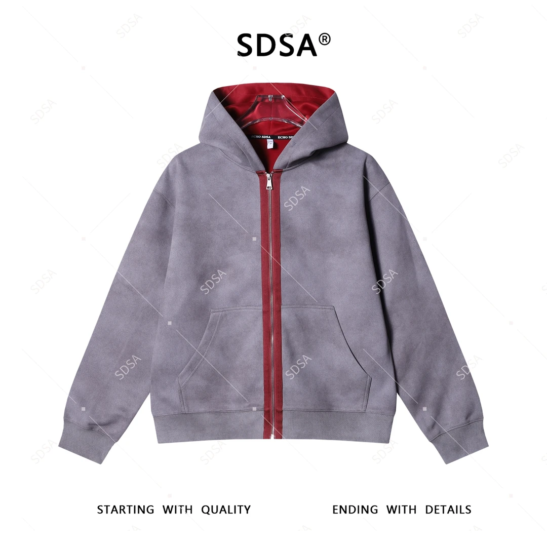 SDSA男士秋冬新款轻奢痞帅男装韩版撞色拉链连帽卫衣百搭时尚外套