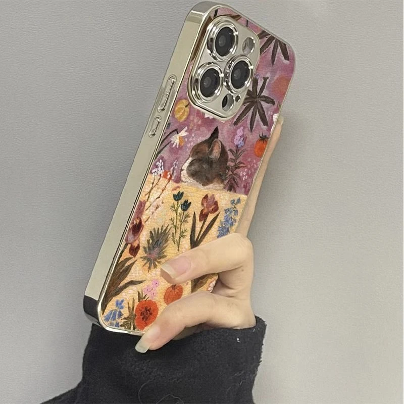 花丛猫咪适用苹果16plus手机壳女款高端红米新款OPPO女小米15VIVO