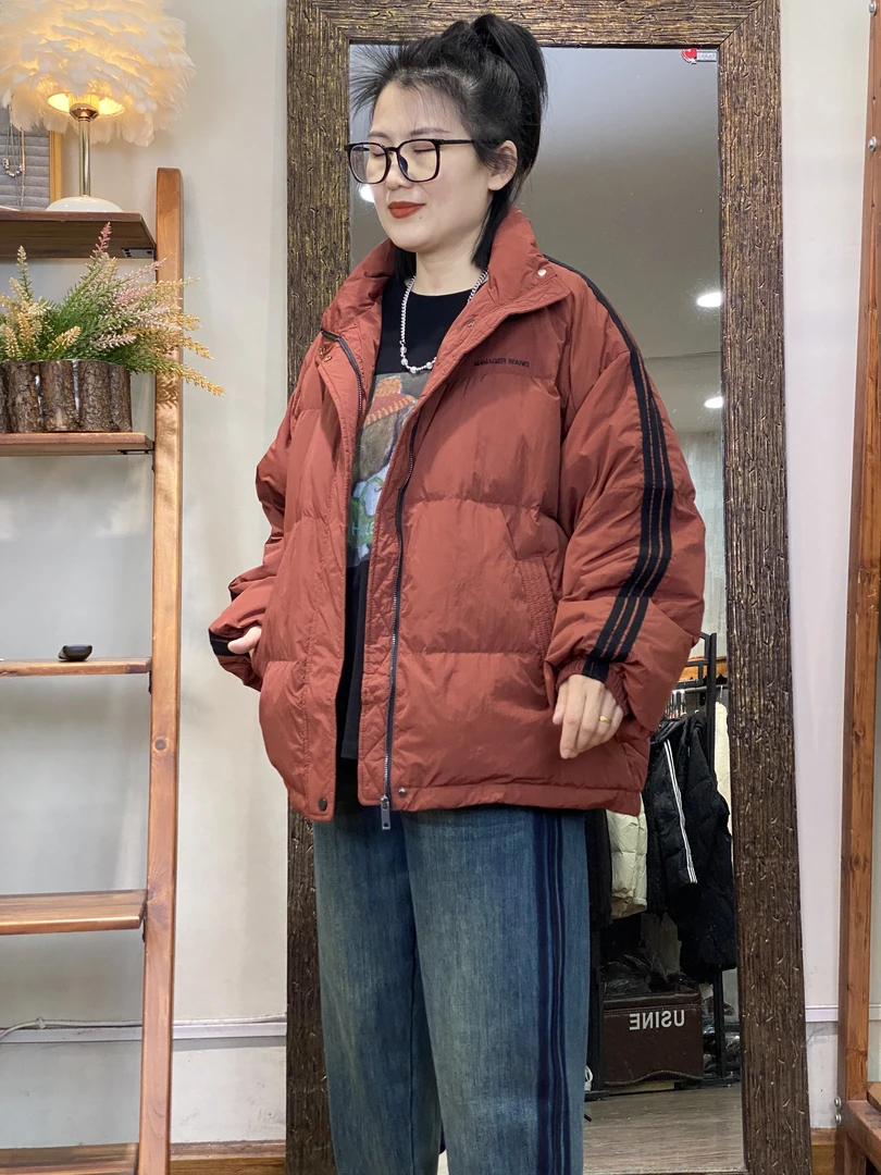 羽绒服-3499大码女装冬季胖MM宽松加厚字母刺绣拼文艺百搭运动