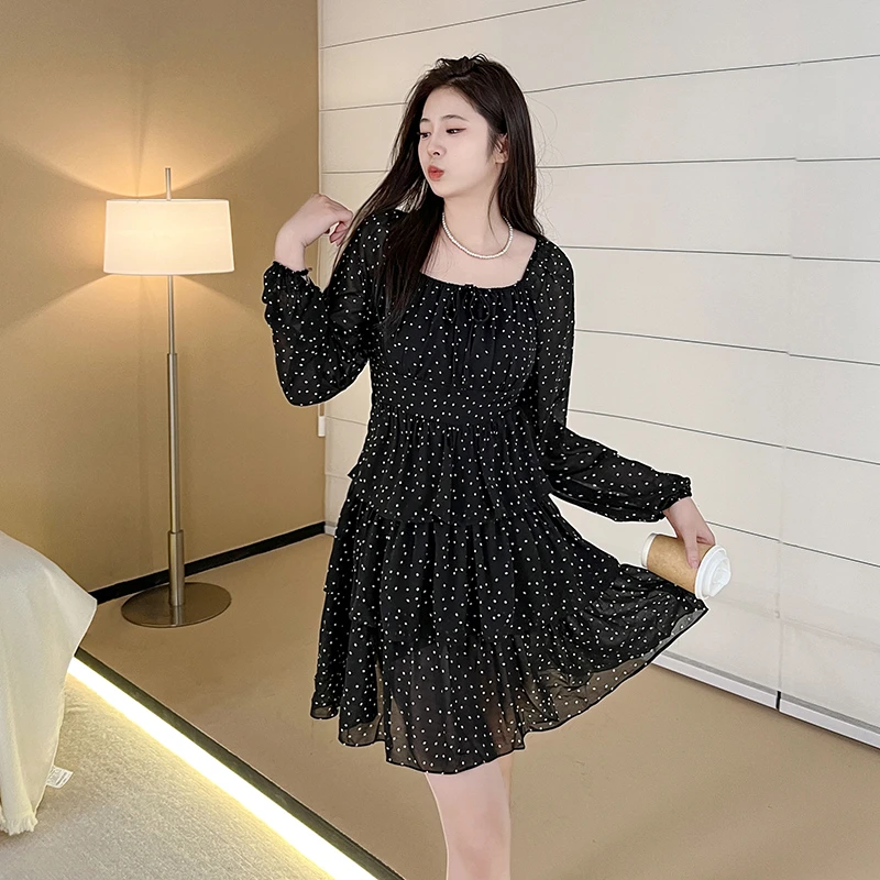 春季显瘦法式波点气质裙子2025新款女装大码胖mm遮肚连衣裙W0033Q