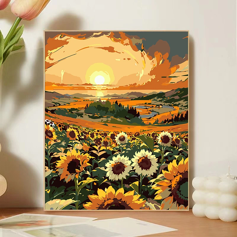 向日葵数字油画DIY风景花卉手工填色数字客厅卧室玄关装饰挂画