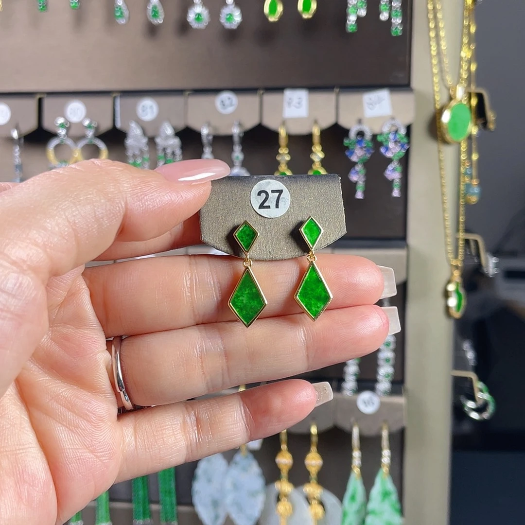 翡翠银S925镶嵌耳饰缅甸A货