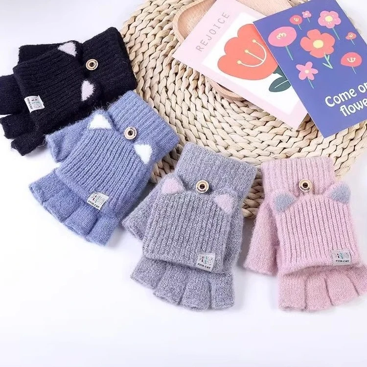 分指手套儿童手套冬天小女孩保暖露指半截学生写字手套男童中大童