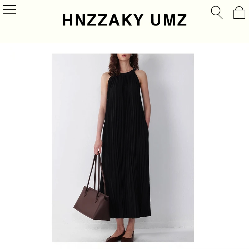 UMZ 松弛度假风重工灵动风琴褶裥挂脖无袖连衣裙高级感 SN7339