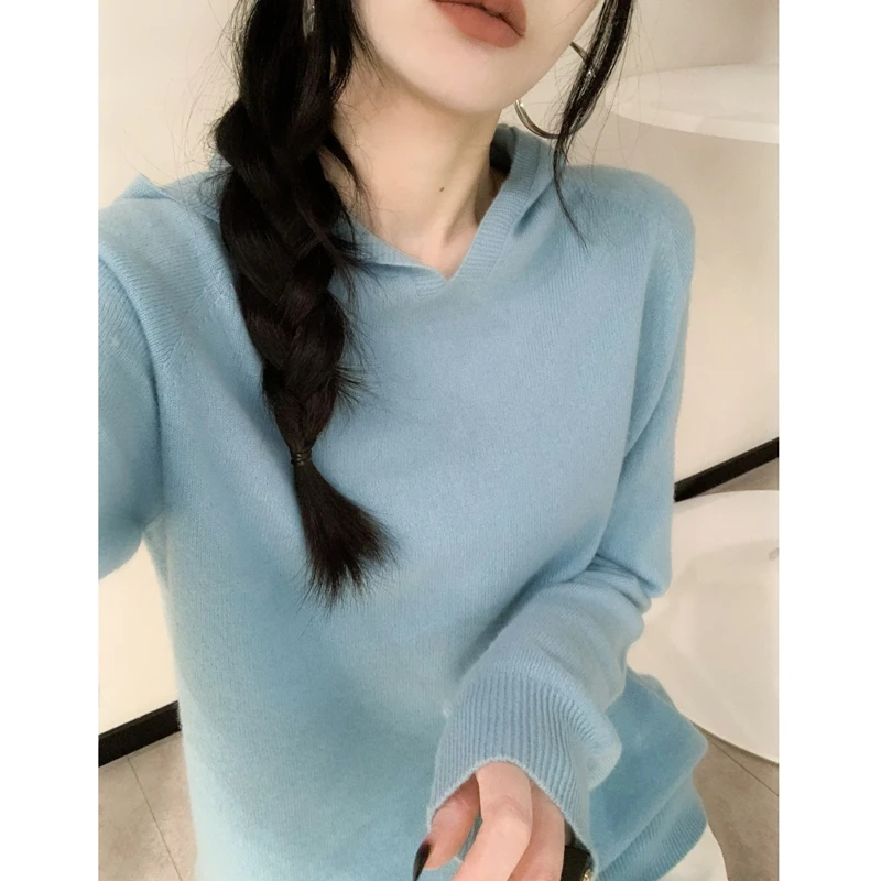MDS100%羊毛衫一线成衣套头帽衫宽松纯色针织羊毛衫-808
