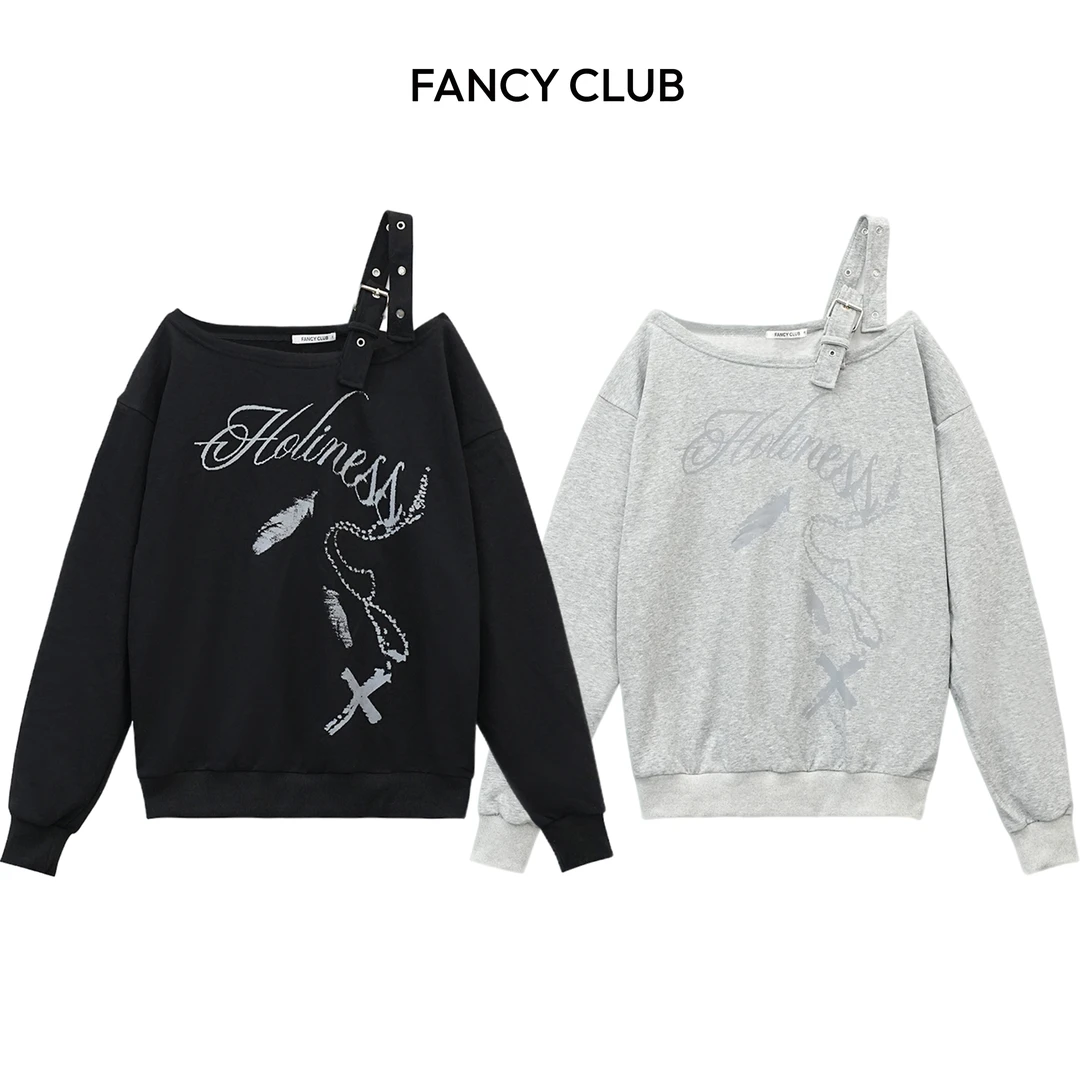 韩国FANCY CLUB韩国新款露肩绑带长袖卫衣女款25秋冬