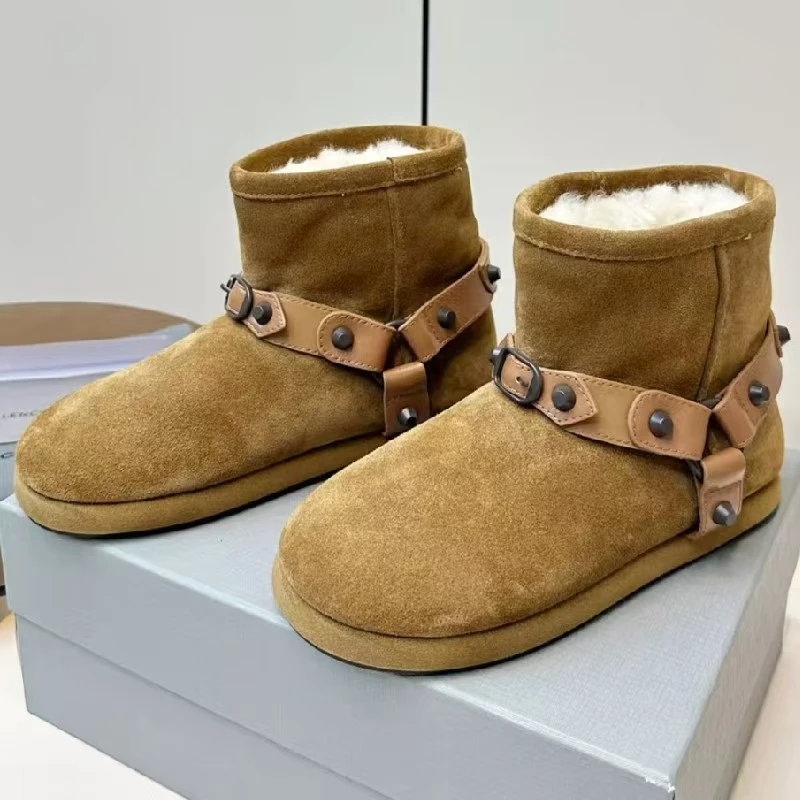新款温鹿25秋冬复古羊毛时尚雪地靴加绒冬季东北加厚女休闲棉鞋