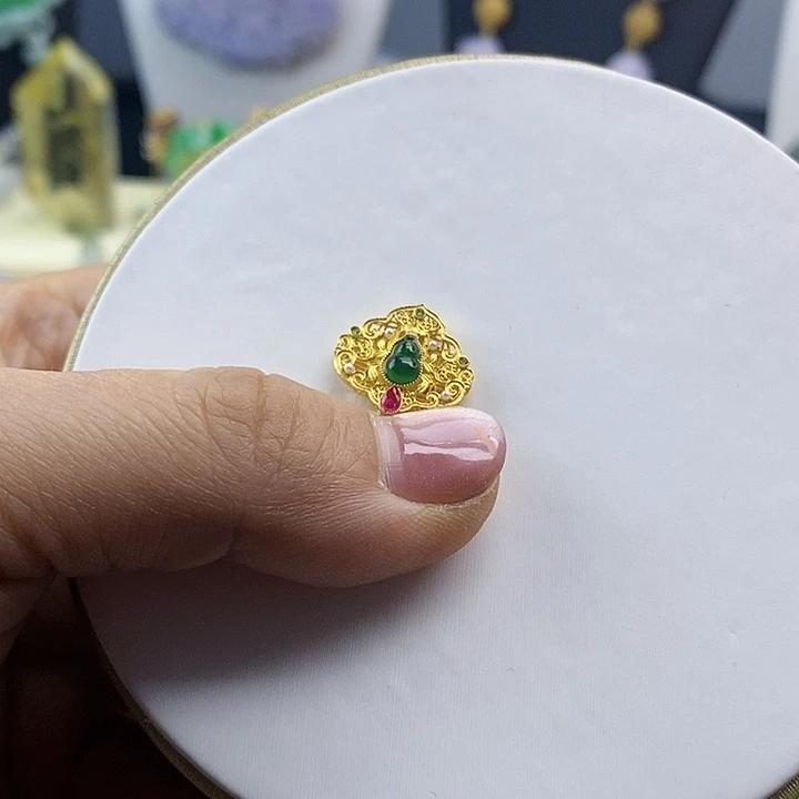 翡翠吊坠(不含链)银S925镀金镶嵌浅*银镶嵌翡翠葫芦吊坠