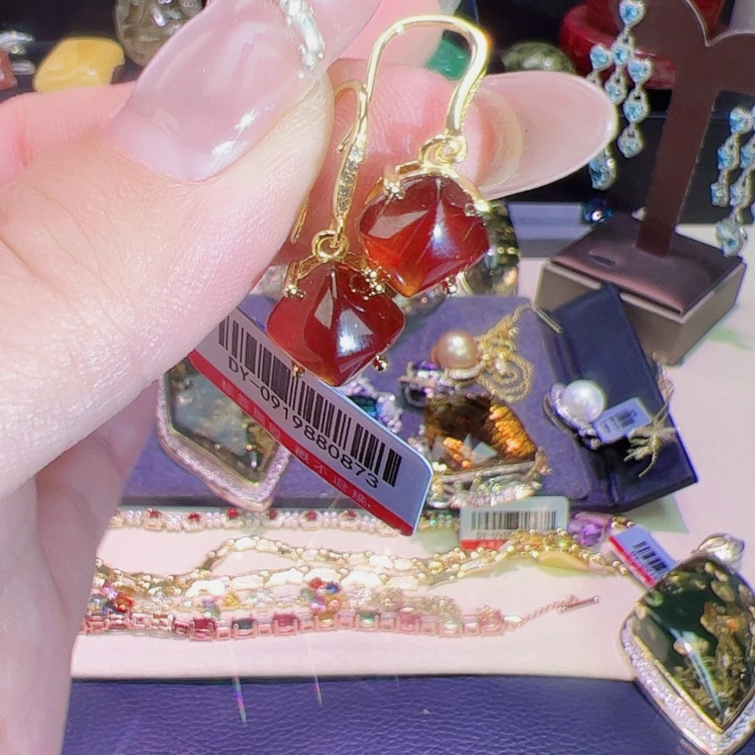 石榴石（芬达石）耳坠银S925镶嵌