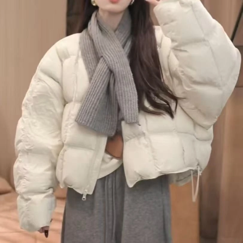 韩系宽松保暖修身面包服2025冬季新款日常纯色百搭常规款棉服女潮