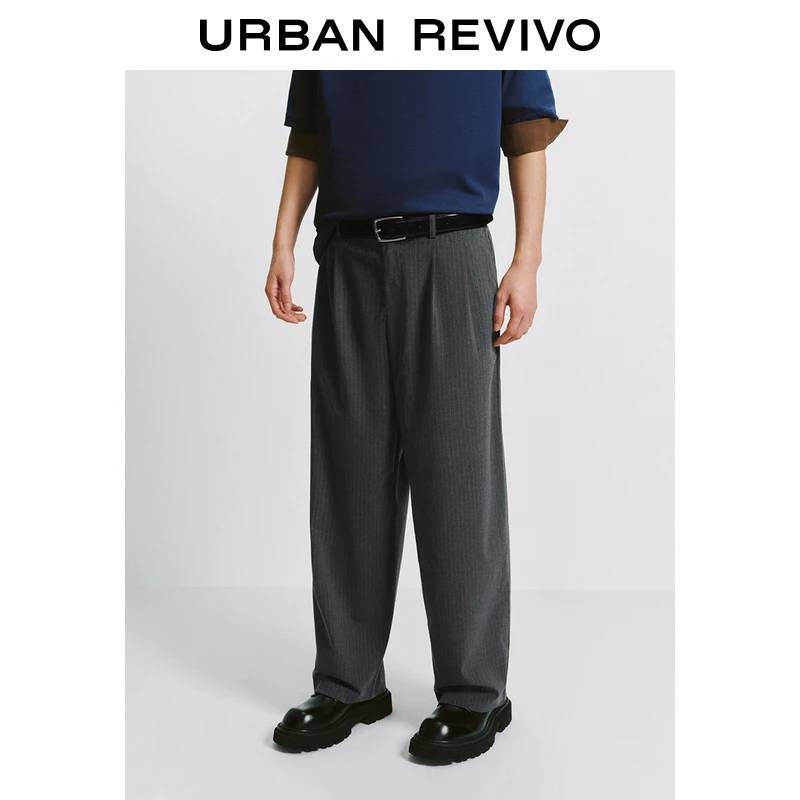 【职场际遇】UR2025新款男装通勤撞色条纹垂感阔腿裤UMF650019