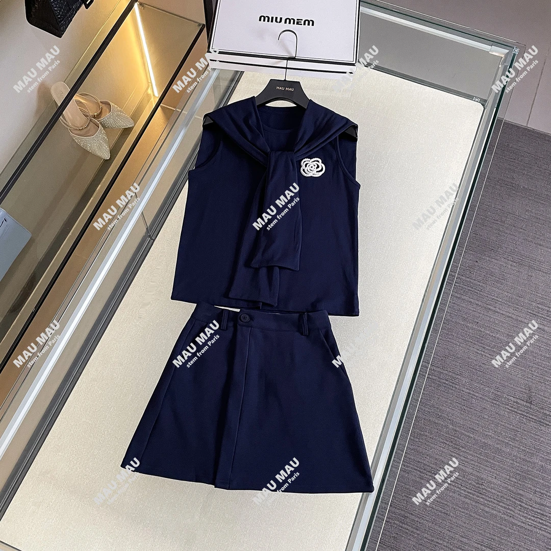 2025夏季法式学院风披肩山茶花无袖上衣+半身裙 DY7567