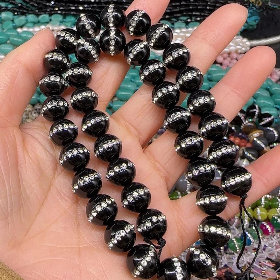 与***书玛瑙/玉髓合金珠宝半成品黑玛瑙10mm一条