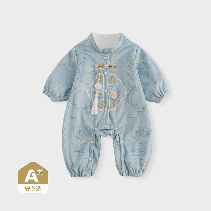 婴幼儿宝宝秋季双层连体衣中国风外出服男女宝宝满月周岁衣服