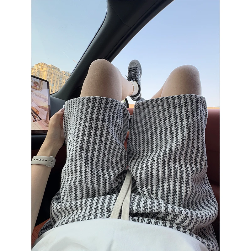 美式高街潮流休闲短裤男夏季银丝编织小香风宽松百搭遛弯裤五分裤