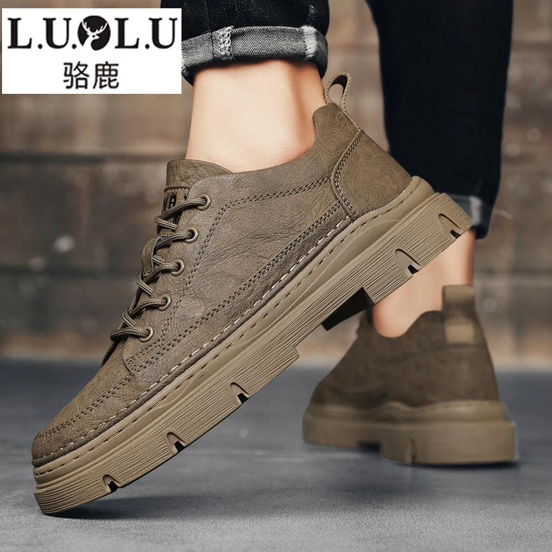 骆鹿男鞋新款夏季工装马丁靴男士低帮休闲皮鞋软底上班工作潮鞋