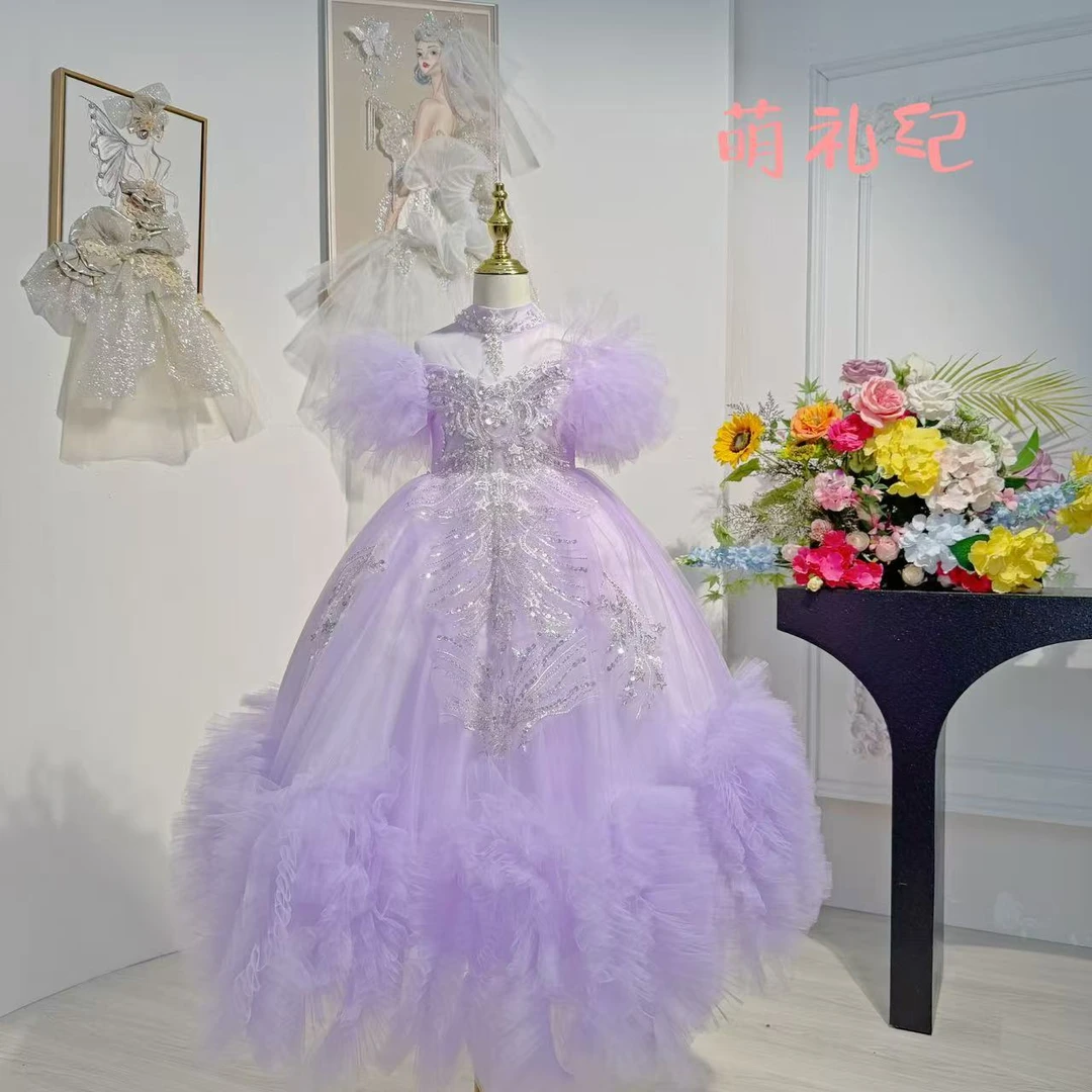 「暮色紫罗兰」春夏走秀儿童礼服主持人花童生日钢琴演奏洋气紫飞飞