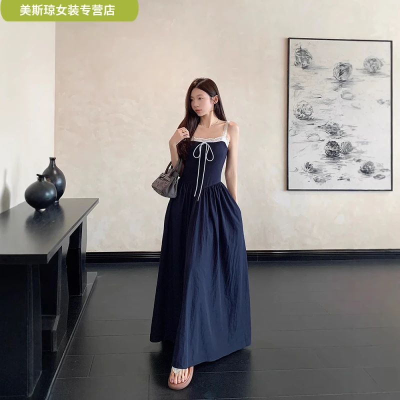 ll2025年连衣裙感小众拼接绑带吊带裙女夏季别致收腰显瘦a字长ll
