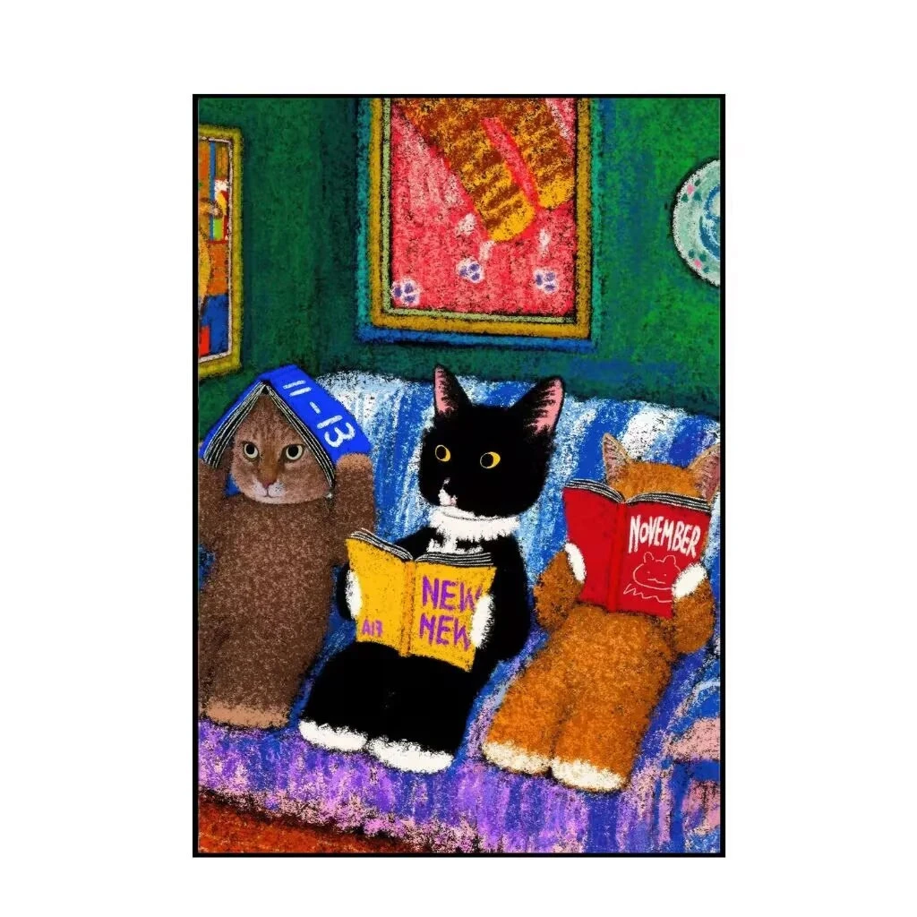 a11多巴胺小猫卡通风砂岩装饰画适用于客厅卧室玄关