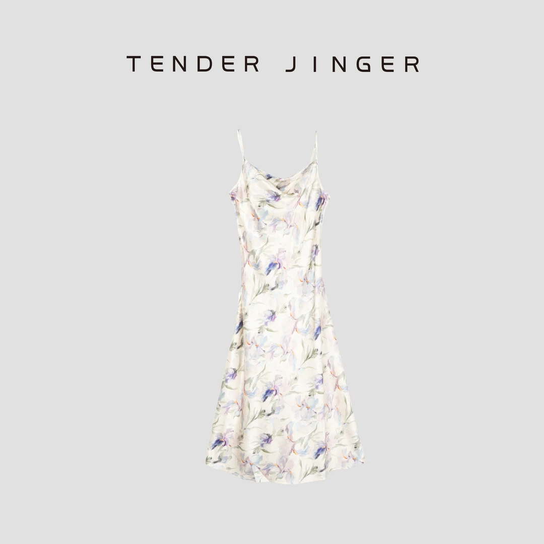 Tender Jinger【专柜】桑蚕丝优雅气质小兰花吊带裙T52CAY30143