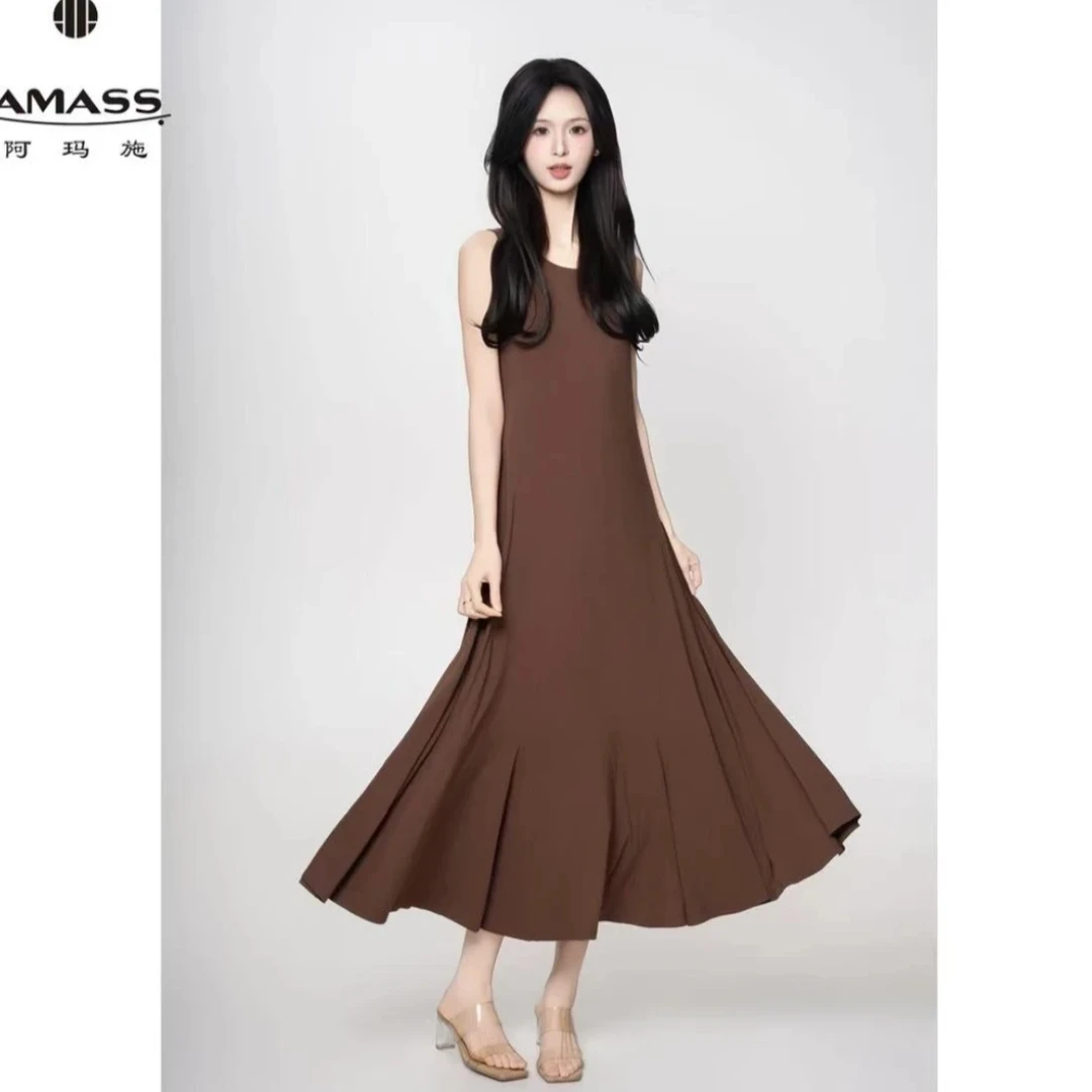 AMASS/阿玛施新款超值可可棕简约百搭背心式无袖连衣裙550016