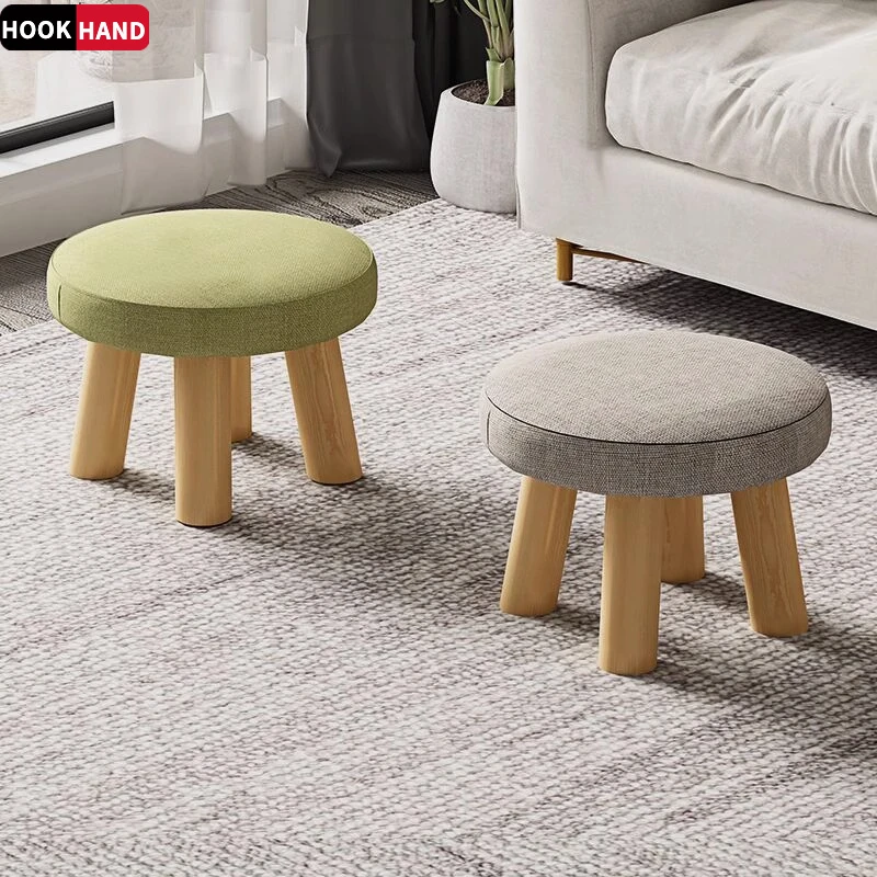 小凳子家用实木腿圆凳可爱布艺儿童生肖矮凳蘑菇凳卡通创意小板凳