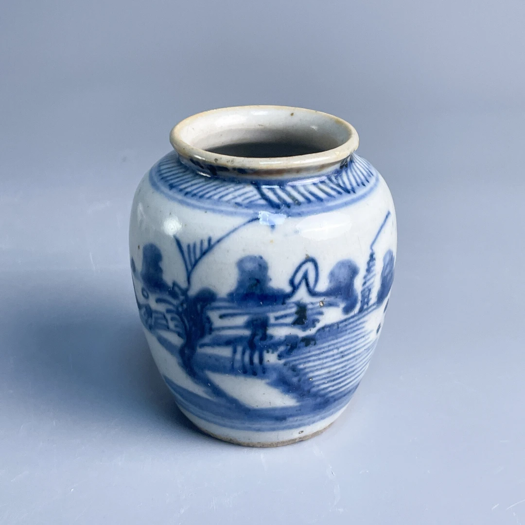清中期 青花山水纹小罐12-M25KT005108