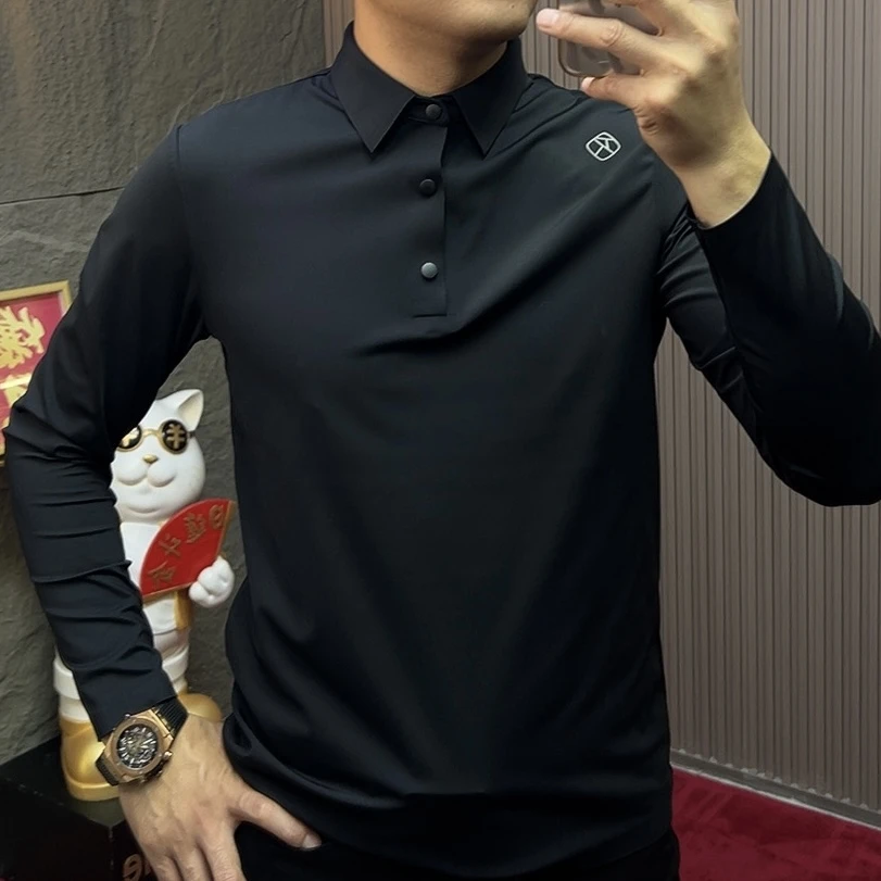 2025-9808轻奢痞帅polo衫长袖男装衬衫男士Polo衫休闲秋季男