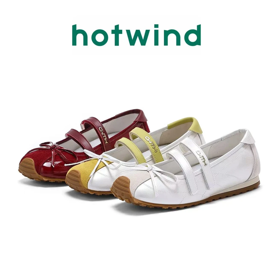 Hotwind/热风玛丽珍女鞋新款法式蝴蝶结芭蕾舞鞋方头平底浅口单鞋