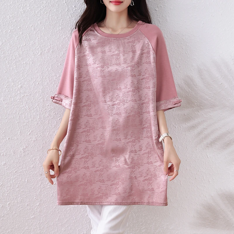 【女神新衣】2025夏新款时尚简约宽松型胖洋气T恤气质显瘦大码上衣