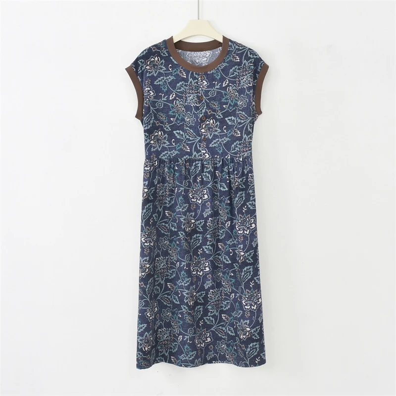 JYP-[花镶小裳]25夏新款复古撞领修身碎花时尚连衣裙K-MF1236