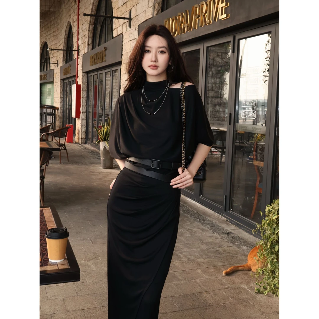 【shu专属】黑天鹅夏夜轻奢气质松弛慵懒法式套装-SW0875+SW0876