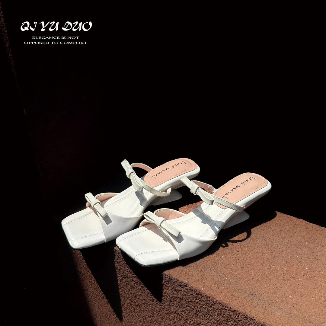 【七与多】羊皮/5cm/蝴蝶结凉拖鞋女2025夏季新款仙女风外穿一字拖