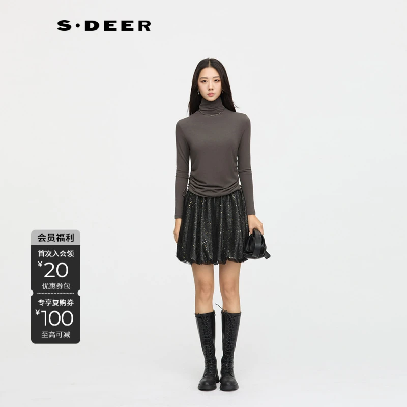 S·DEER圣迪奥微透打底衫显瘦休闲欧若精灵风高领上衣S253Z0202