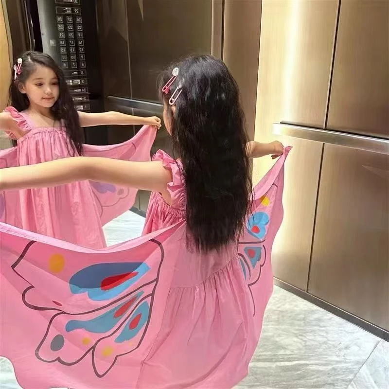 女宝蝴蝶翅膀背心连衣裙2025童装新款女童夏季可爱休闲洋气裙子潮