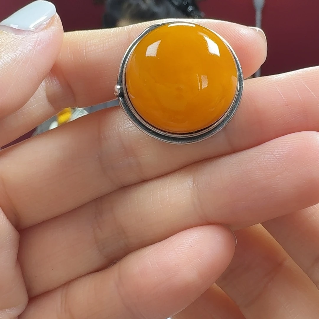 蜜蜡银S925镶嵌手链戒指