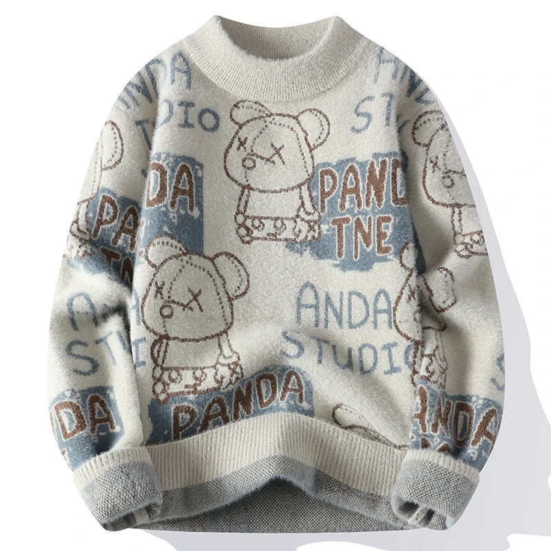 青少年秋冬季水貂绒毛衣男初中高中学生加绒加厚打底衫大童套头衫