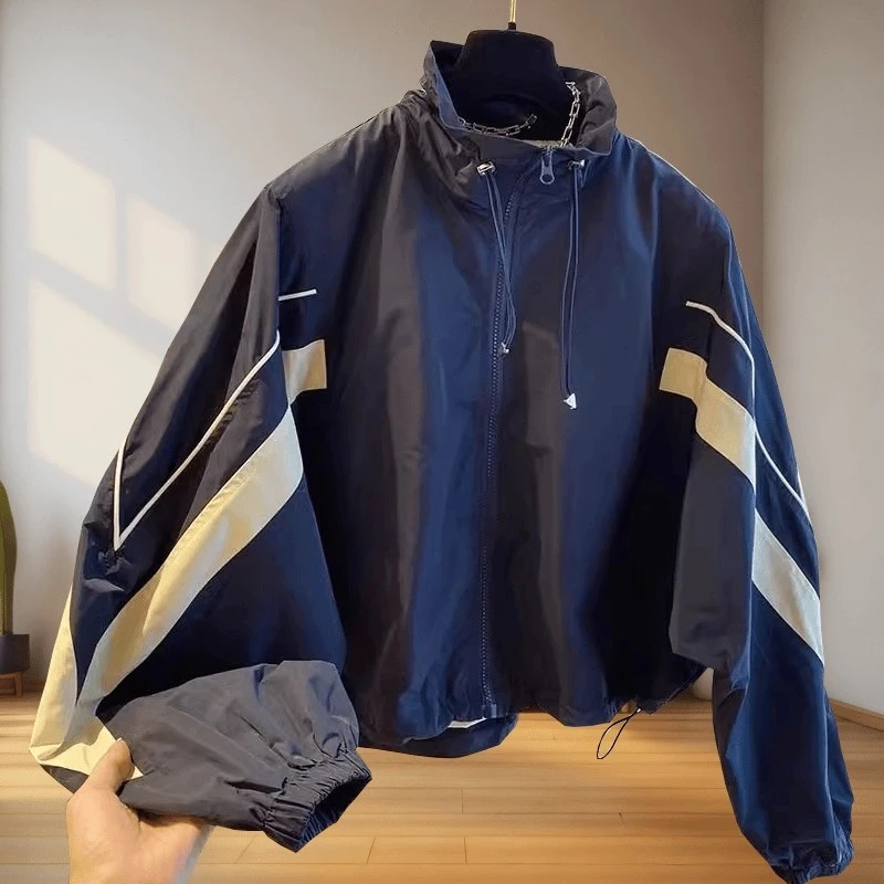 大码美式复古冲锋衣外套女秋季新款显瘦高领洋气长袖开衫棒球服