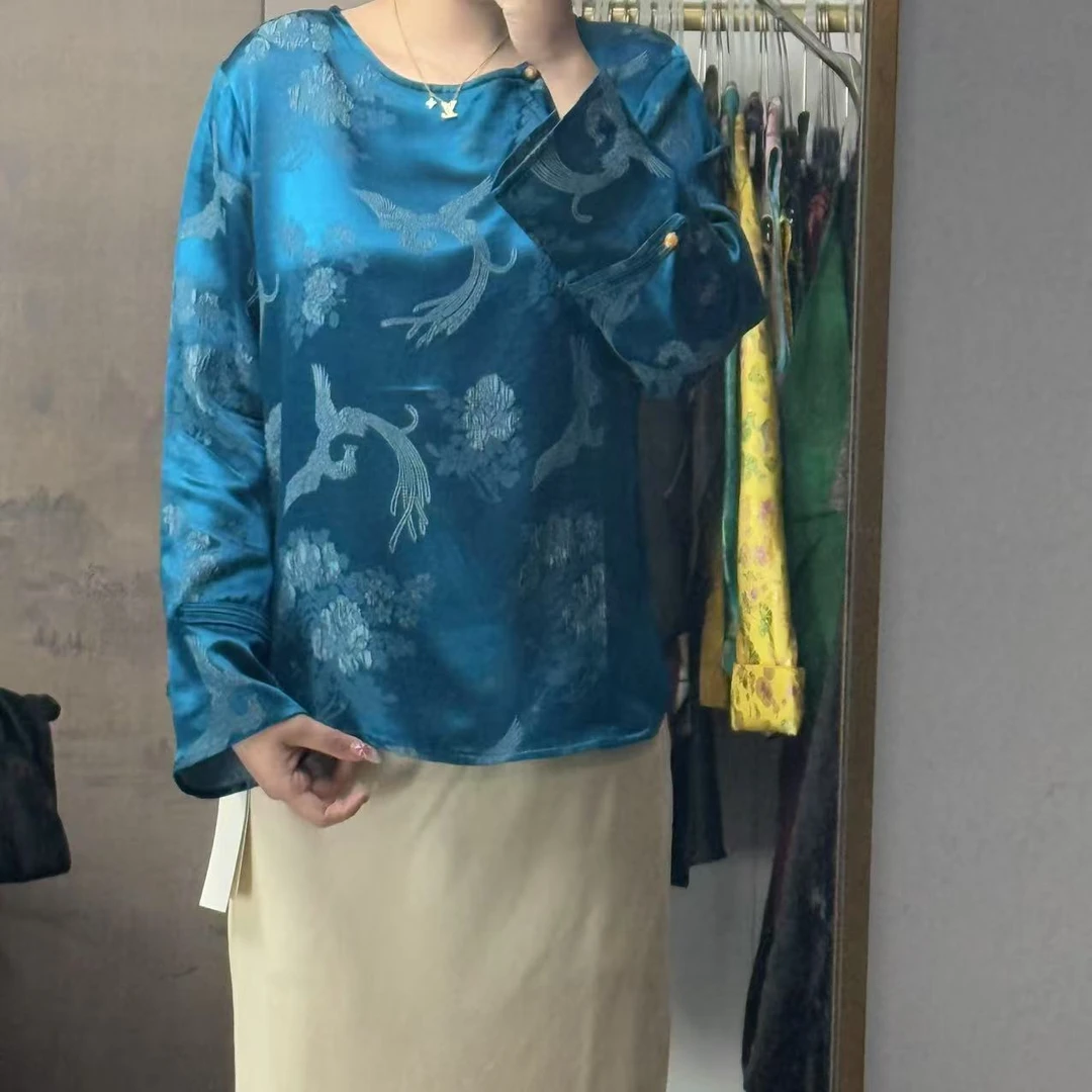 桑蚕丝冠乐皱！蓝凤凰上衣